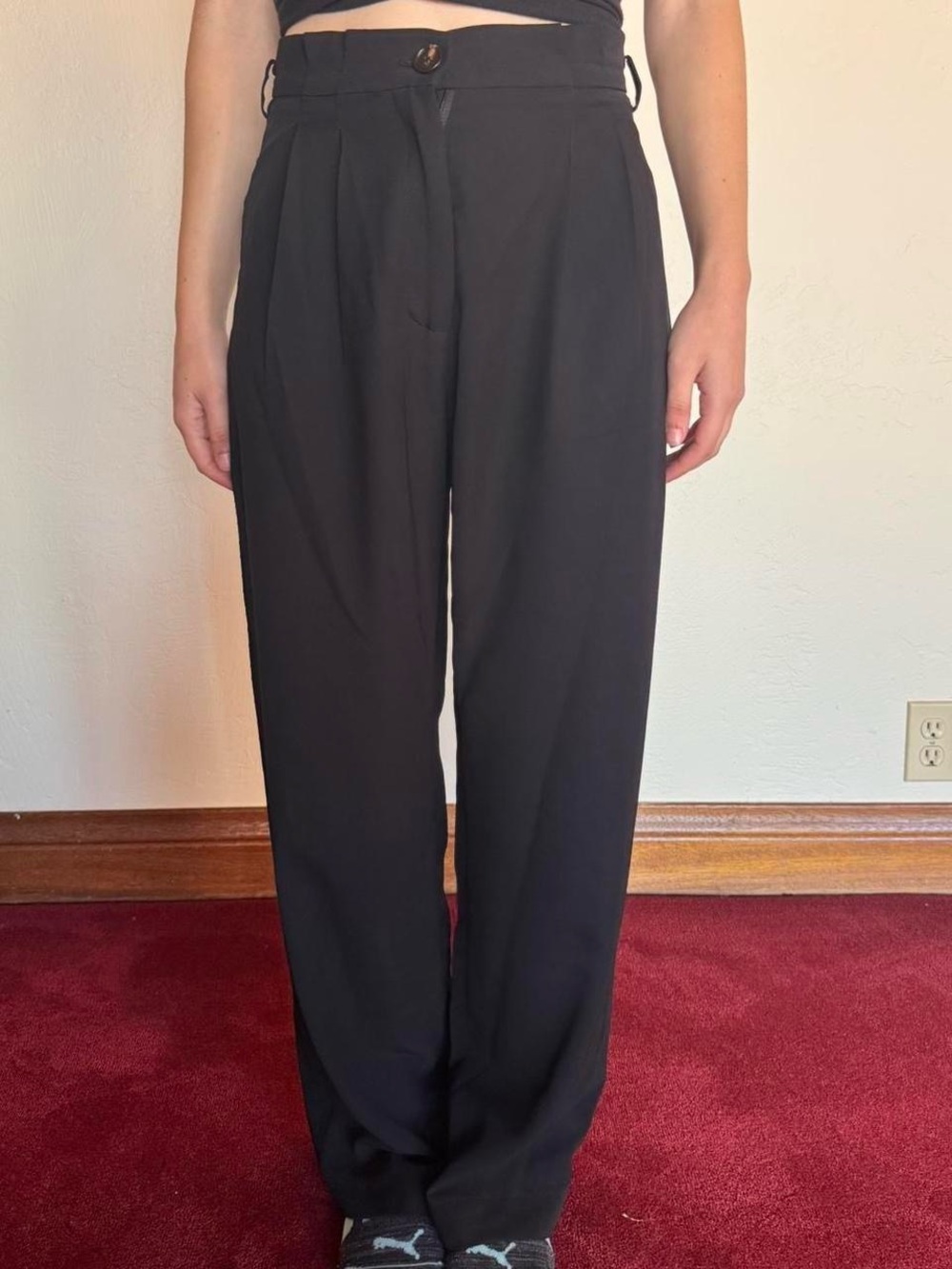 High-Waist Wide-Leg Pleated Pants - Black